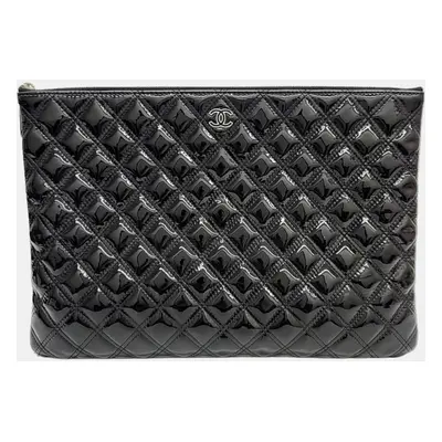 Chanel Black patent clutch large