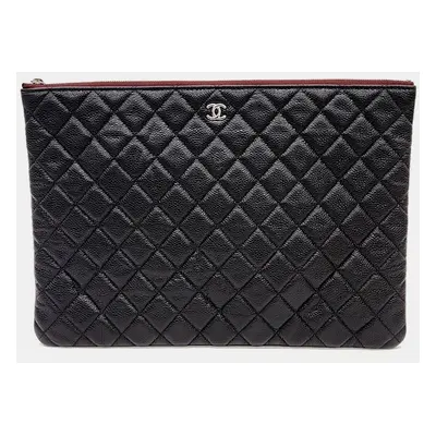 Chanel Black Caviar Leather Large Clutch Bag