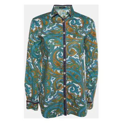 Etro Blue Paisley Printed Cotton & Velvet Trim Shirt