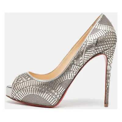 Christian Louboutin Grey Leather Suellena Platform Pumps