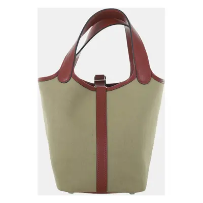 Hermes Bicolour Canvas/Leather Picotin Shoulder Bag