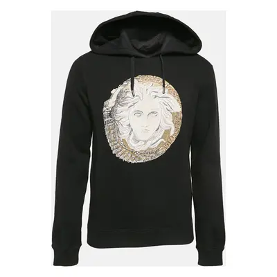 Versace Black Medusa Embroidered Cotton Knit Hoodie