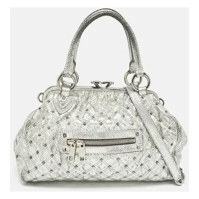 Marc Jacobs Silver Textured Quilted Leather Stam Satchel