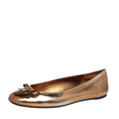 Gucci Gold Leather Slip on Bow Ballet Flats Size