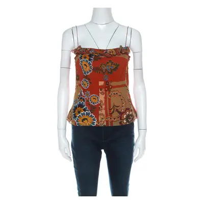 John Galliano Rust Orange Floral Print Silk Camisole Top