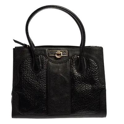 DKNY Black Textured Leather Middle Zip Tote