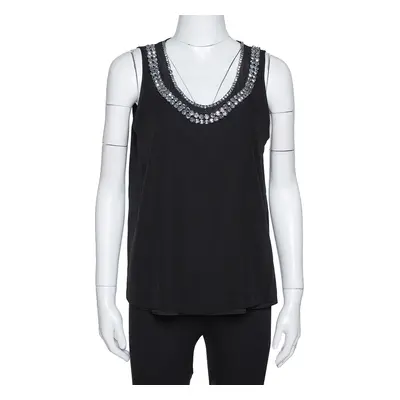 Diane Von Furstenberg Black Crystal Embellished Silk Ade Top