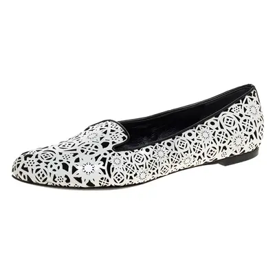 Alexander McQueen Monochrome Laser Cut Patent Leather Smoking Slippers Size