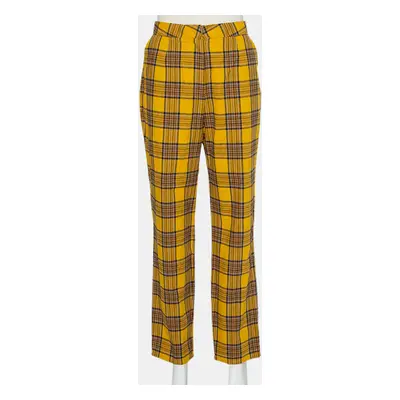 LPA Mustard Yellow Cotton Plaid Slim Trousers