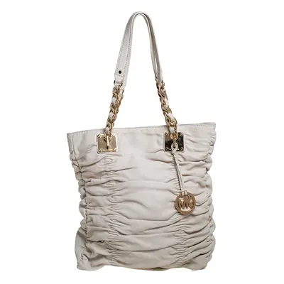 MICHAEL Michael Kors White Pleated Leather Chain Tote