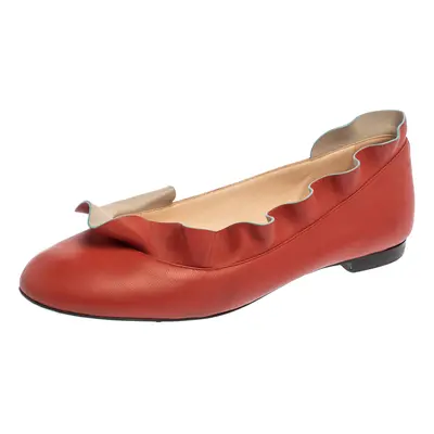 Fendi Red Leather Ruffle Trim Ballet Flats Size