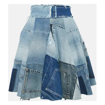 Dolce & Gabbana Blue Denim Patch Work Flared Short Skirt