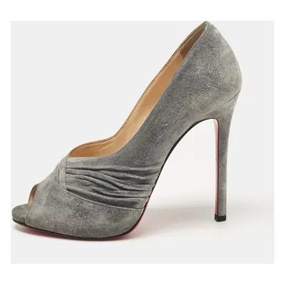 Christian Louboutin Grey Suede Lady Gres Peep Toe Pumps Size 38.5