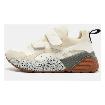 Stella McCartney Cream/White Faux Suede And Faux Leather Eclypse Velcro Strap Sneakers Size