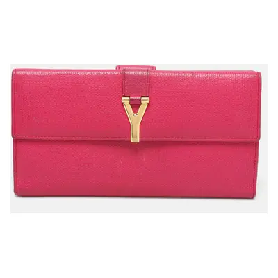 Yves Saint Laurent Pink Leather Ligne Y Flap Wallet