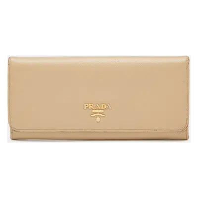 Prada Beige Saffiano Leather Flap Continental Wallet