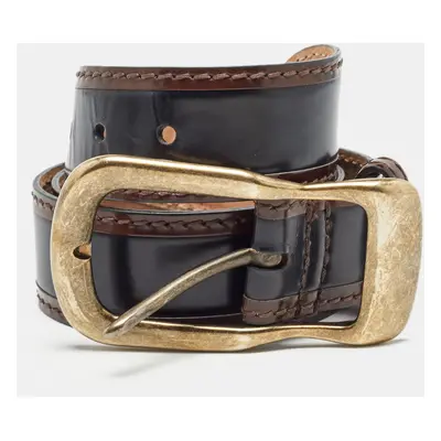 D&G Black/Brown Glossy Leather Buckle Belt 85CM