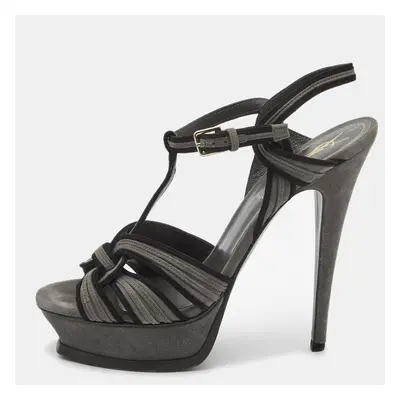 Saint Laurent Grey/Black Suede Tribute Sandals Size