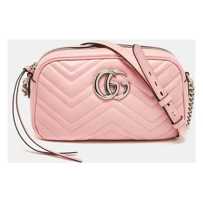 Gucci Pink Matelassé Leather GG Marmont Shoulder Bag