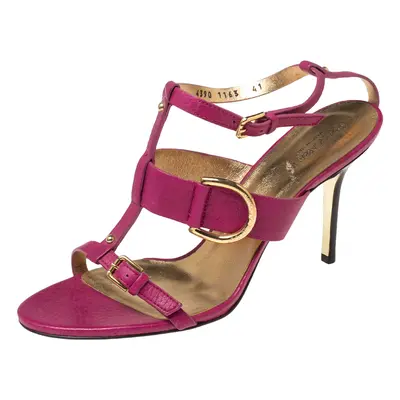 Dolce & Gabbana Pink Leather Buckle Details T-Strap Sandals Size