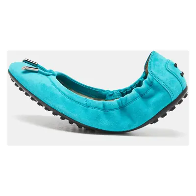 Tod's Turquoise Suede Scrunch Ballet Flats Size 37.5