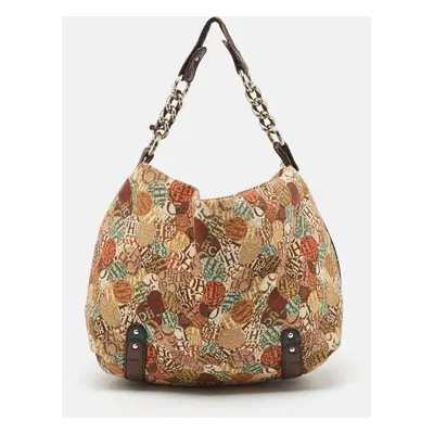 Carolina Herrera Multicolor Printed Canvas and Leather Chain Hobo