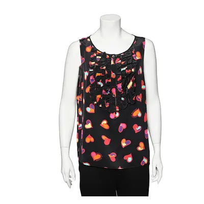 Boutique Moschino Black Heart Print Silk Top