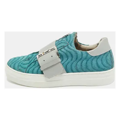 Roberto Cavalli Blue/Grey Leather Buckle Sneakers