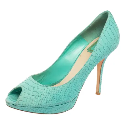 Dior Turquoise Python Embossed Leather Miss Dior Peep-Toe Pumps Size