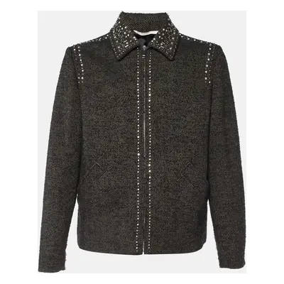 Valentino Brown Studded Wool Tweed Zip-Up Jacket