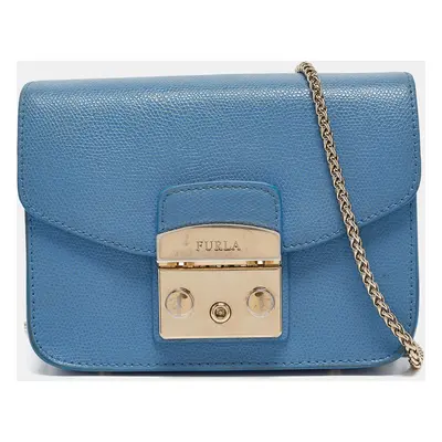 Furla Blue Leather Mini Metropolis Crossbody Bag