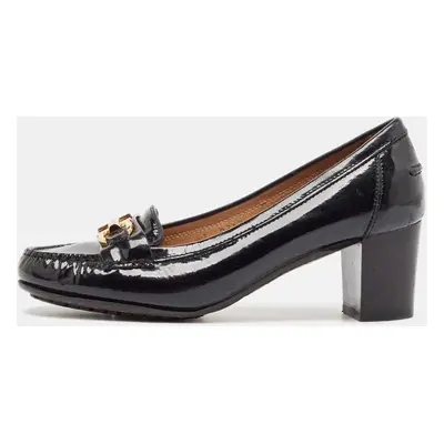 Salvatore Ferragamo Black Patent Leather Gancini Buckle Loafer Pumps Size