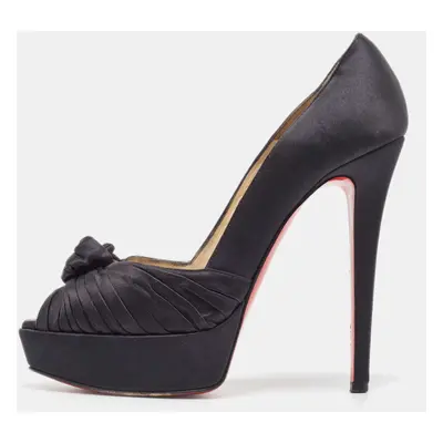 Christian Louboutin Black Knotted Satin Peep Toe Platform Pumps Size