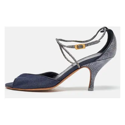 Salvatore Ferragamo Blue Denim and Snakeskin Leather Sandals Size 37.5