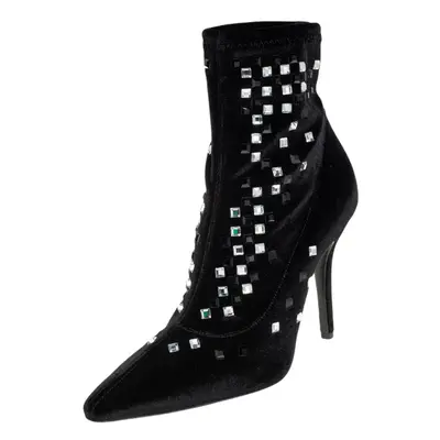 Giuseppe Zanotti Black Velvet Crystal Embellished Ankle Boots Size