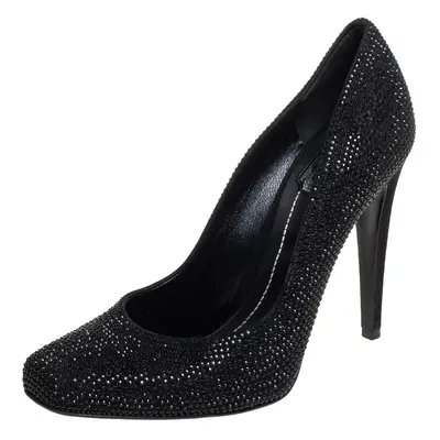 Dior Black Crystal Embellished Suede Square Toe Pumps Size