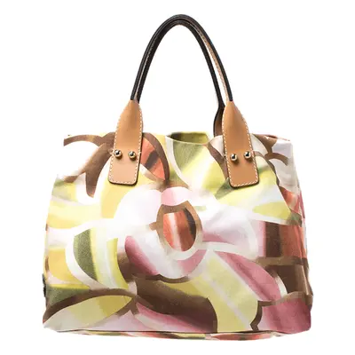 Missoni Multicolor Printed Canvas and Leather Tote