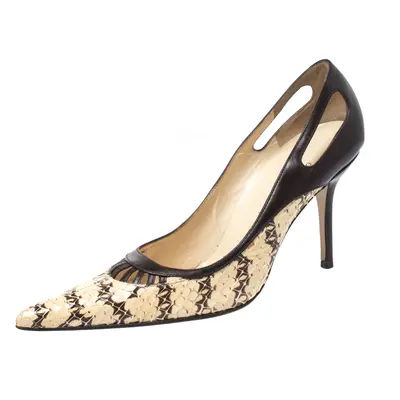 Dolce & Gabbana Brown/Cream Python And Leather Cutout Pointed Toe Pumps Size 38.5