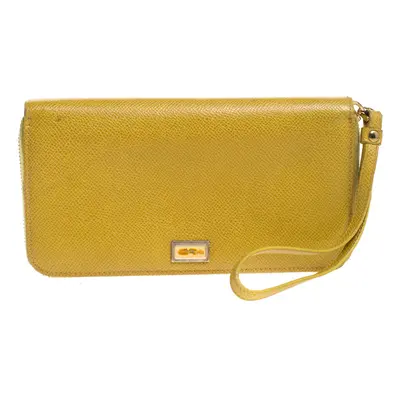 Dolce & Gabbana Paglia Yellow Leather Strappy Zip Around Wallet