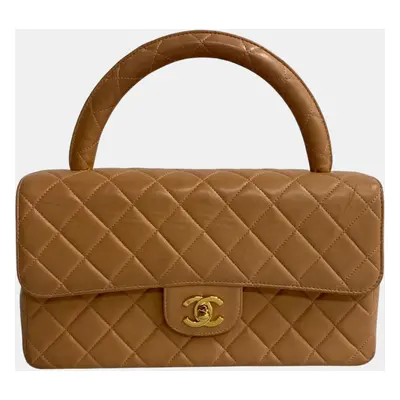 Chanel Brown Leather CC Matelasse Top Handle Bag