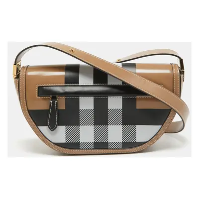 Burberry Beige Check Patent and Leather Small Olympia Shoulder Bag