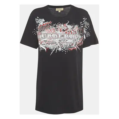 Burberry Black Logo Doddle Print Cotton Crew Neck T-Shirt