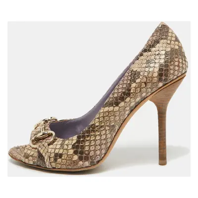 Gucci Two Tone Python Horsebit Peep Toe Pumps Size