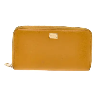 Dolce & Gabbana Yellow Leather Zip Around Wallet