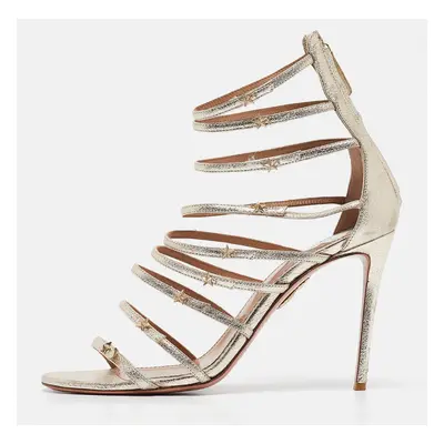 Aquazzura Gold Leather Star Studded Strappy Sandals Size