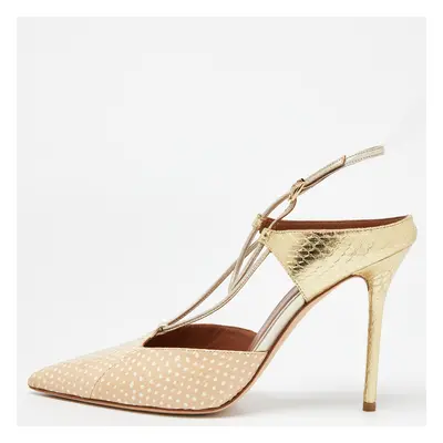 Malone Souliers Beige/Gold Printed Leather and Embossed Python Daria Pumps Size