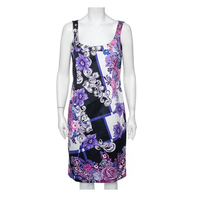 Versace Multicolor Printed Cotton Scoop Neck Sleeveless Shift Dress