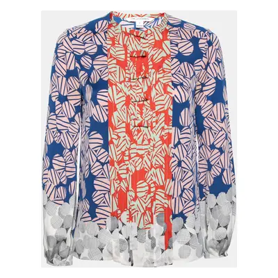 Diane Von Furstenberg Multicolor Printed Silk Snap Front Closure Blouse