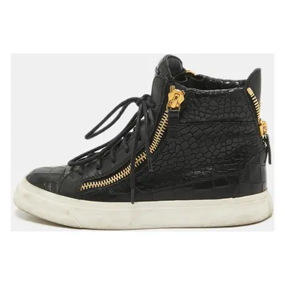 Giuseppe Zanotti Black Croc Embossed Leather High Top Sneakers Size 35.5