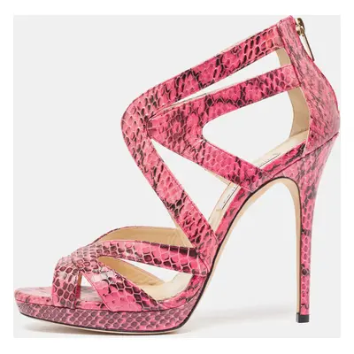 Jimmy Choo Pink/Black Watersnake Platform Ankle Pumps Size